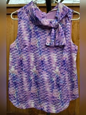 Soft Surroundings Purple Lilac Neck Tie, Shell Sleeveless Blouse, S